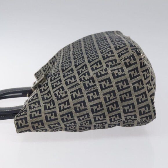 FENDI Zucchino Canvas Hand Bag Navy Silver Auth - Picture 4 of 16